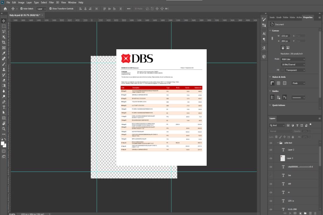 Modèle Word et PDF de relevé de compte courant de l'organisation DBS Bank template Modèle Word et PDF de relevé de compte courant de l'organisation DBS Bank template